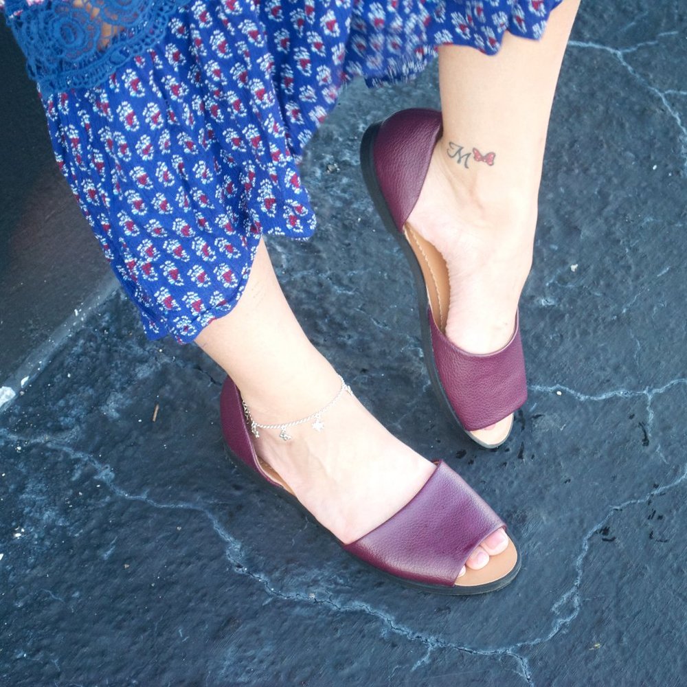 Burgundy Open-Toed Flats